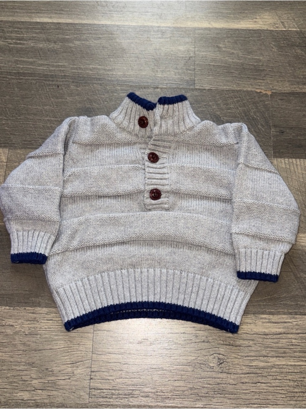 Janie‎ Jack Aviator Boy Sweater Gray Grey Blue Button Knit Coat 3-6 Months